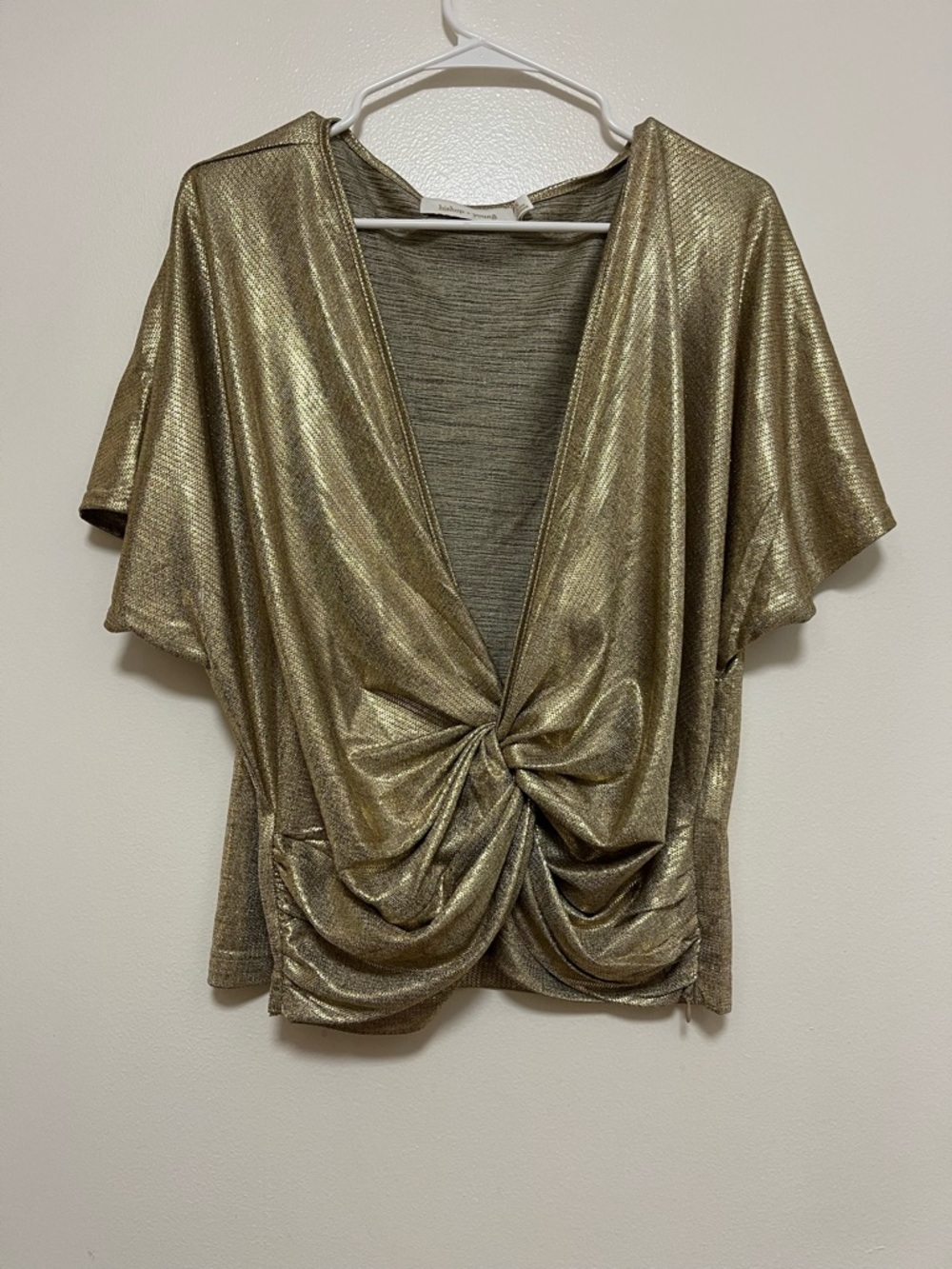 bishop + young Metallic Gold Knot-Front Short Sleeve Top
